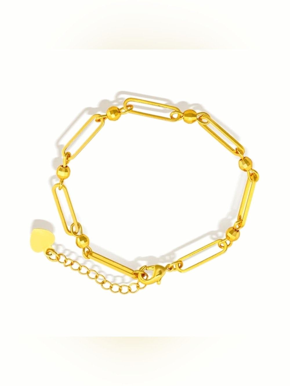 Elegant Gold Paperclip Design With Heart Charm Bracelet‎